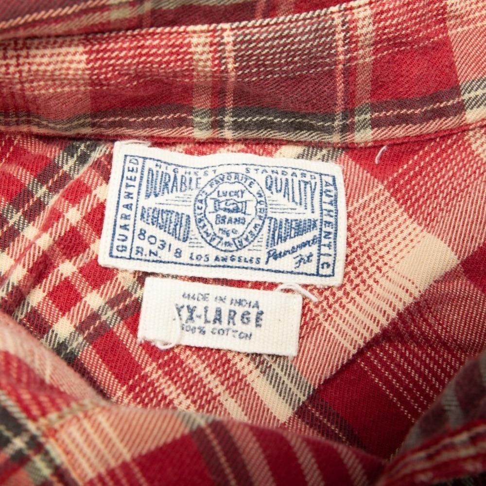 Lucky Brand Plaid Button Down Shirt Mens XL Red Flannel Long Sleeve Cotton - Picture 6 of 11